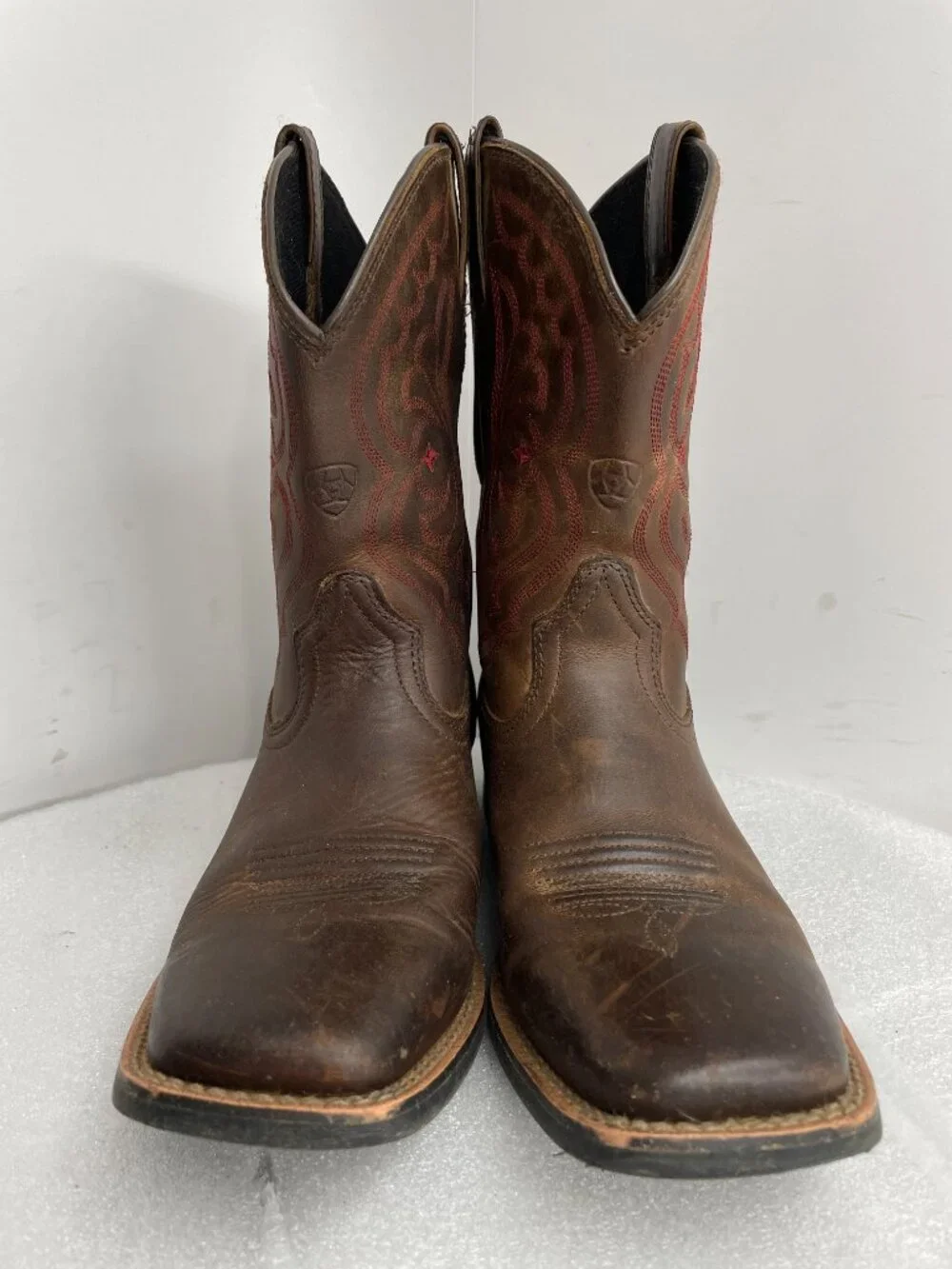 Ariat Quickdraw Leather Square Toe Western Cowboy Boots Boys Youth Kids 4